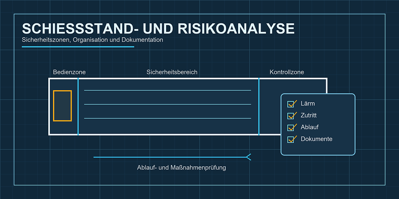 Schematische Darstellung von Schießstand- und Risikoanalyse
